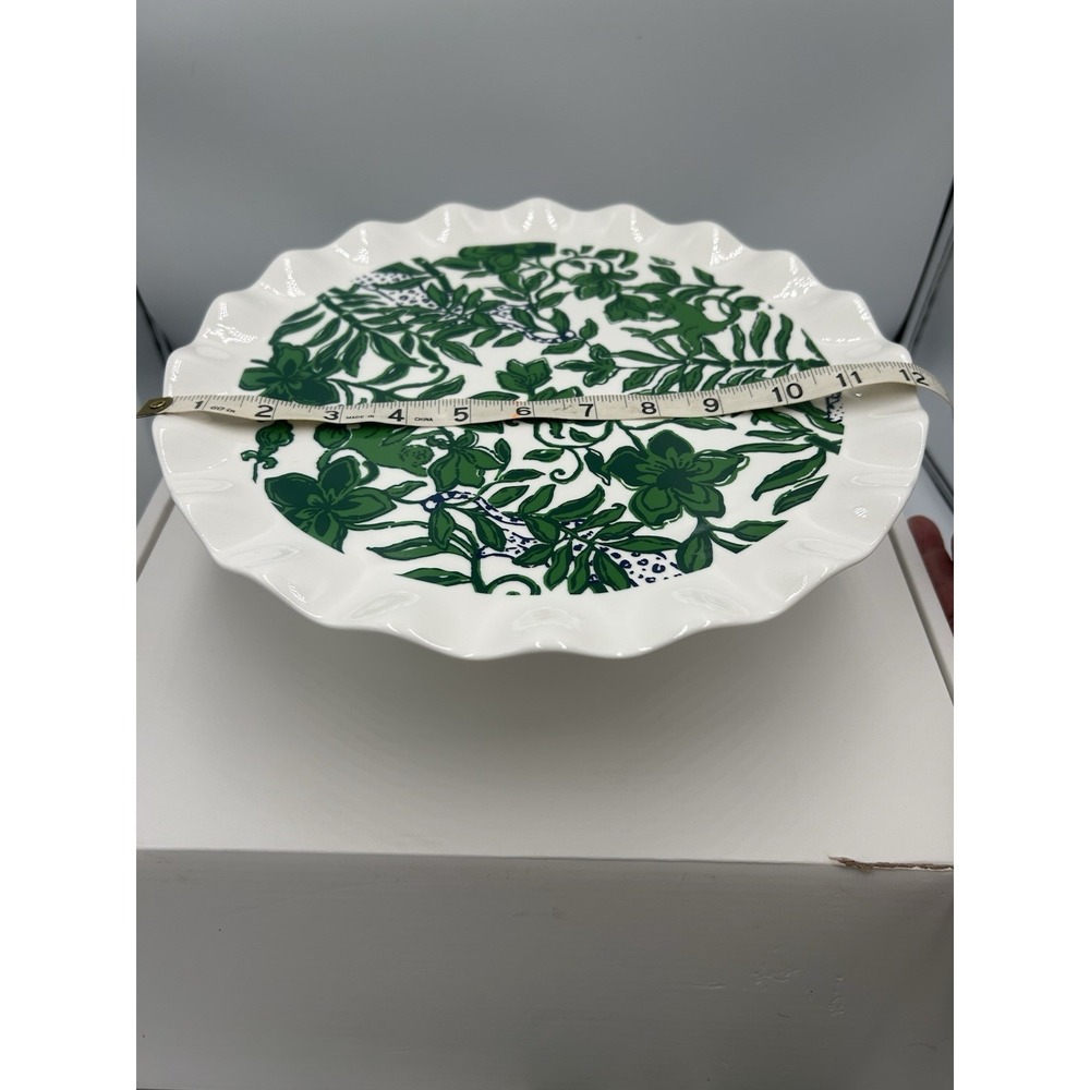 Lilly Pulitzer 017521 12in Ceramic Cake Stand & Knife Set Green/White Floral - Picture 7 of 10